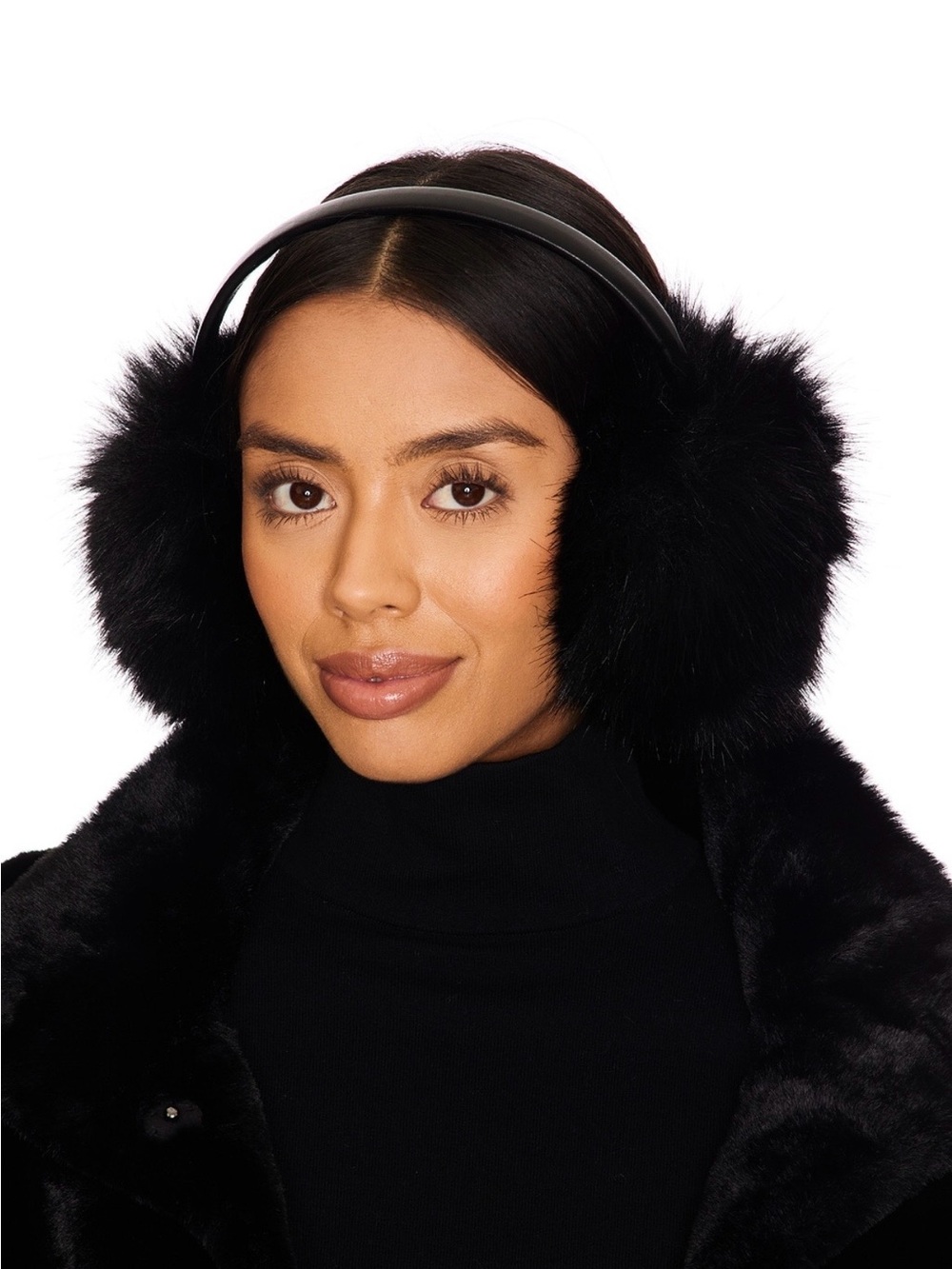 Adrienne Landau The Vee Black Faux Fur Earmuffs - OS - Jet Black